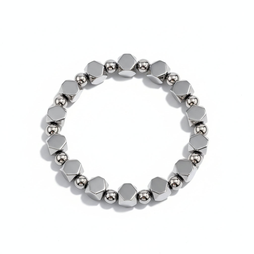 Natural Black Hematite Bracelet | Geometric Healing Energy Stackable Bracelet for Men & Women – Minimalist Crystal Jewelry