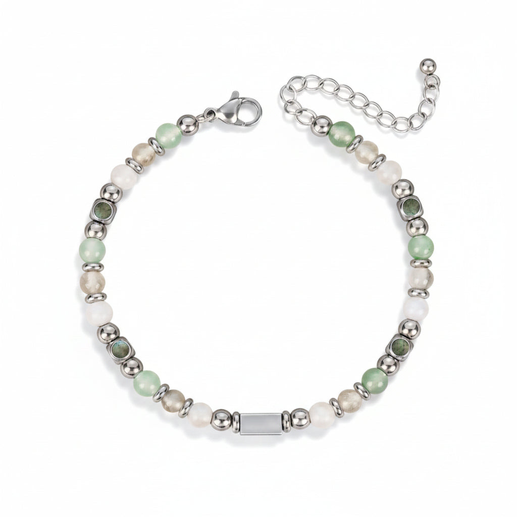 Prosperity Crystal Bracelet – Green Aventurine Citrine Tiger Eye Engravable Silver Bar Adjustable Wealth Bracelet