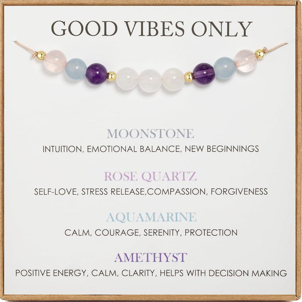 Grief Healing Sympathy Bracelet – Smoky Quartz Rose Quartz Labradorite Adjustable Crystal Bracelet with Gift Card