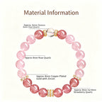 Strawberry Quartz & Rose Quartz Bracelet – Gold Rhinestone Spacer Love Healing Crystal Stretch Bracelet for Women