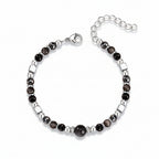 Labradorite Healing Crystal Bracelet – Rose Quartz Obsidian Smoky Quartz Adjustable Silver Bracelet for Anxiety Relief & Intuition