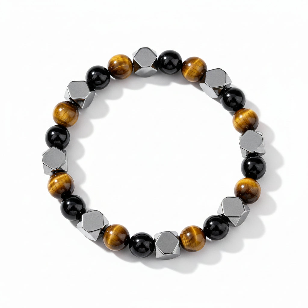 Natural Black Hematite Bracelet | Geometric Healing Energy Stackable Bracelet for Men & Women – Minimalist Crystal Jewelry