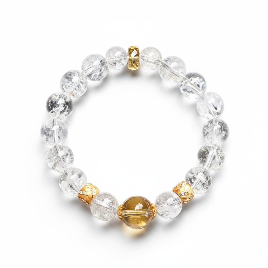 Natural White Crystal & Smoky Quartz Bracelet | Healing Gemstone Jewelry for Women