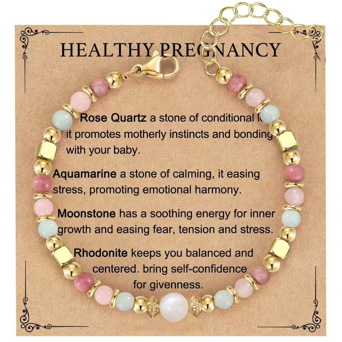 Labradorite Healing Crystal Bracelet – Rose Quartz Obsidian Smoky Quartz Adjustable Silver Bracelet for Anxiety Relief & Intuition