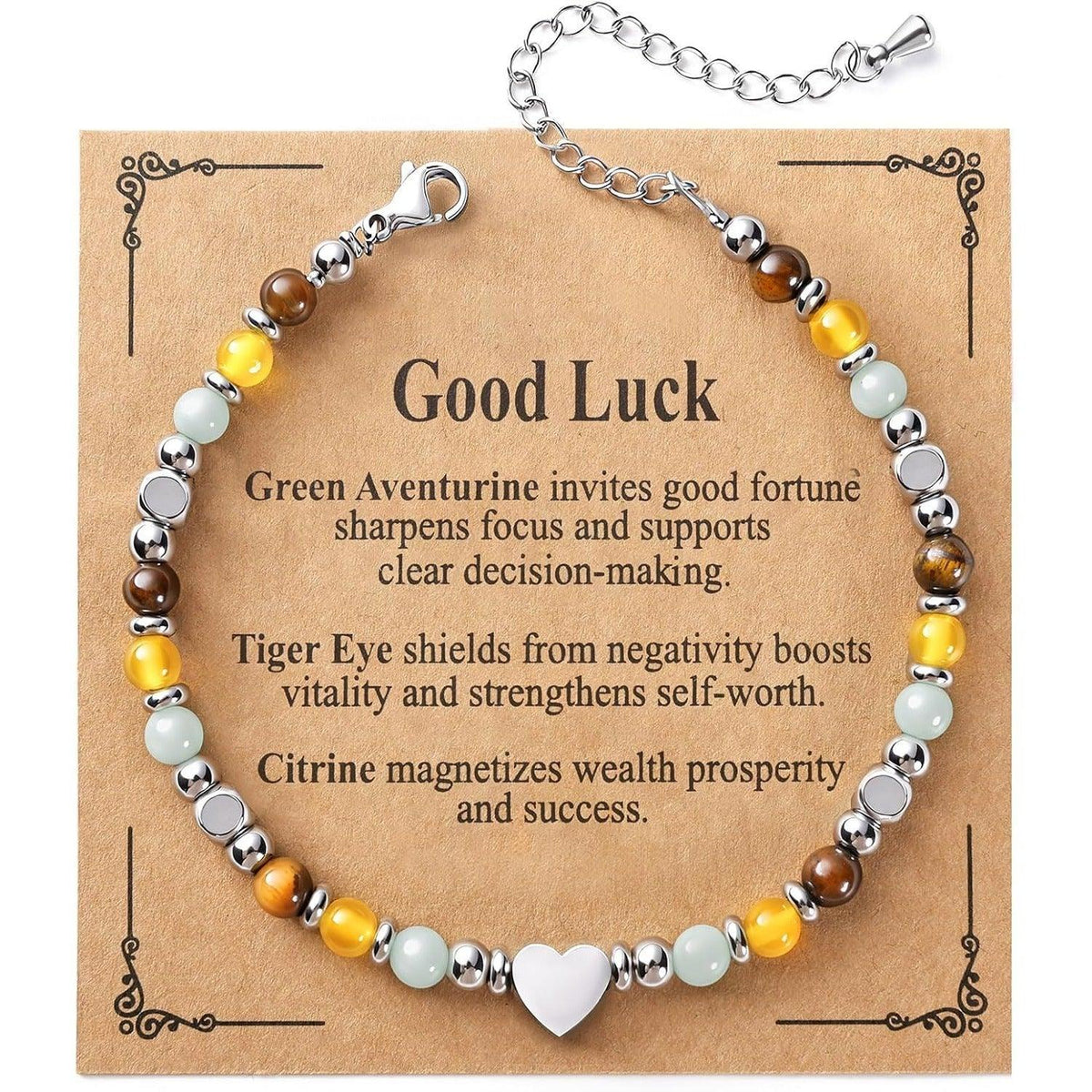 Engravable Tiger Eye & Black Obsidian Bracelet – Personalized Heart Charm Adjustable Healing Crystal Bracelet for Men & Women