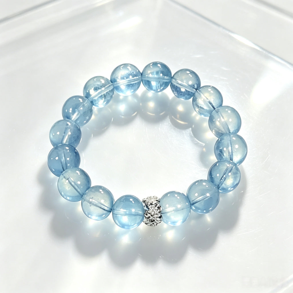 Natural Aquamarine Beaded Bracelet – Icy Blue Healing Crystal Jewelry