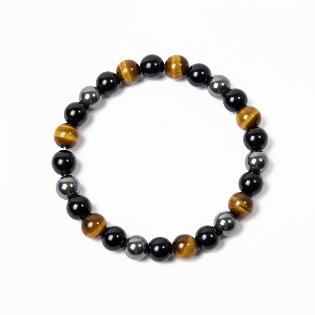 Natural Black Hematite Bracelet | Geometric Healing Energy Stackable Bracelet for Men & Women – Minimalist Crystal Jewelry
