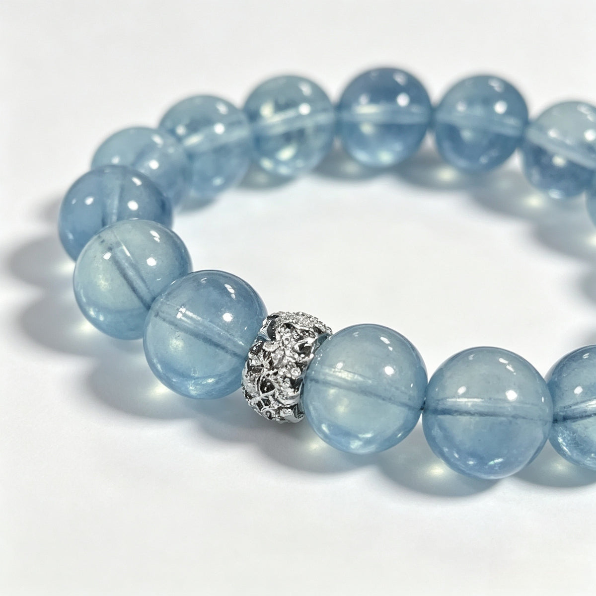 Natural Aquamarine Beaded Bracelet – Icy Blue Healing Crystal Jewelry