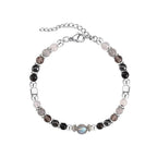Labradorite Healing Crystal Bracelet – Rose Quartz Obsidian Smoky Quartz Adjustable Silver Bracelet for Anxiety Relief & Intuition