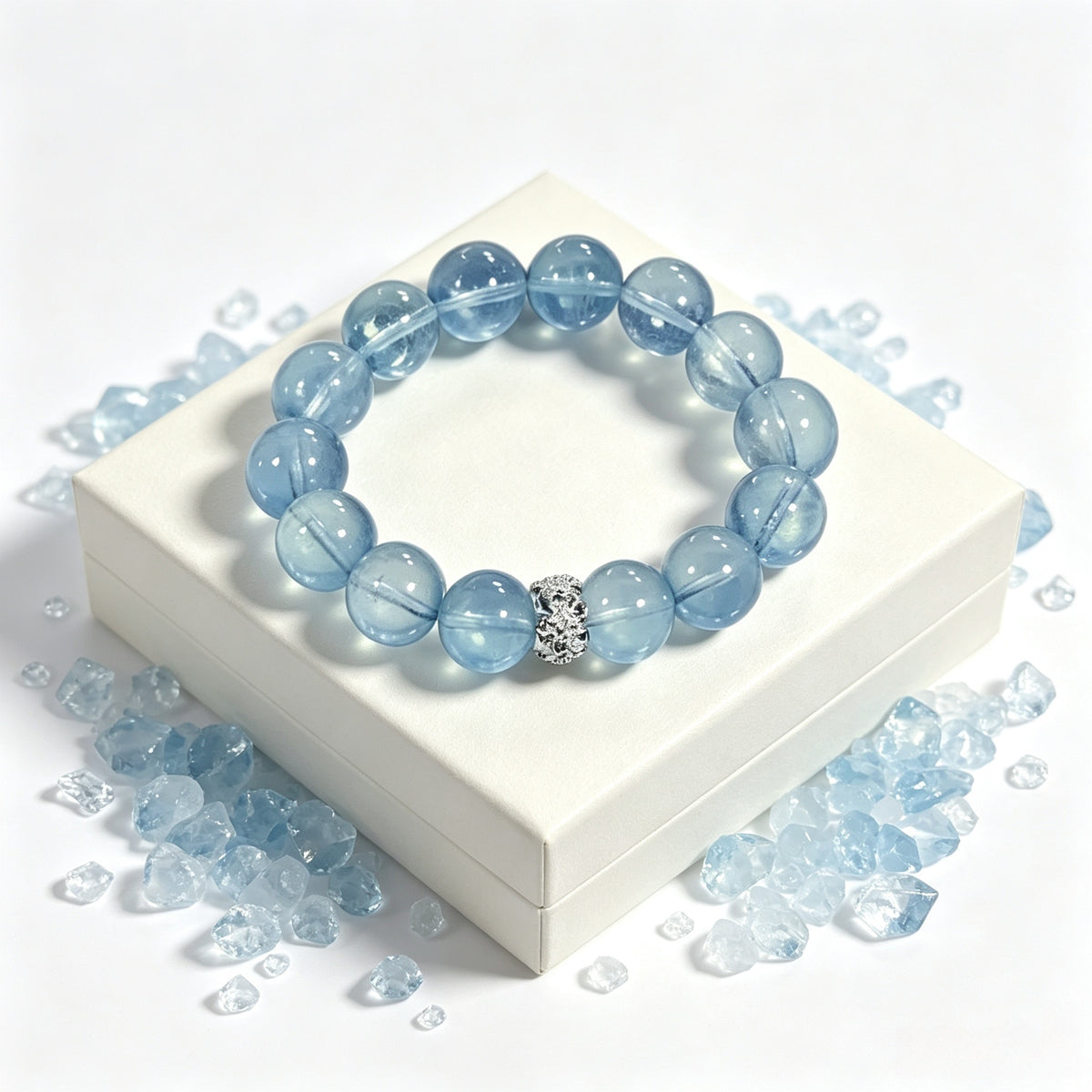 Natural Aquamarine Beaded Bracelet – Icy Blue Healing Crystal Jewelry