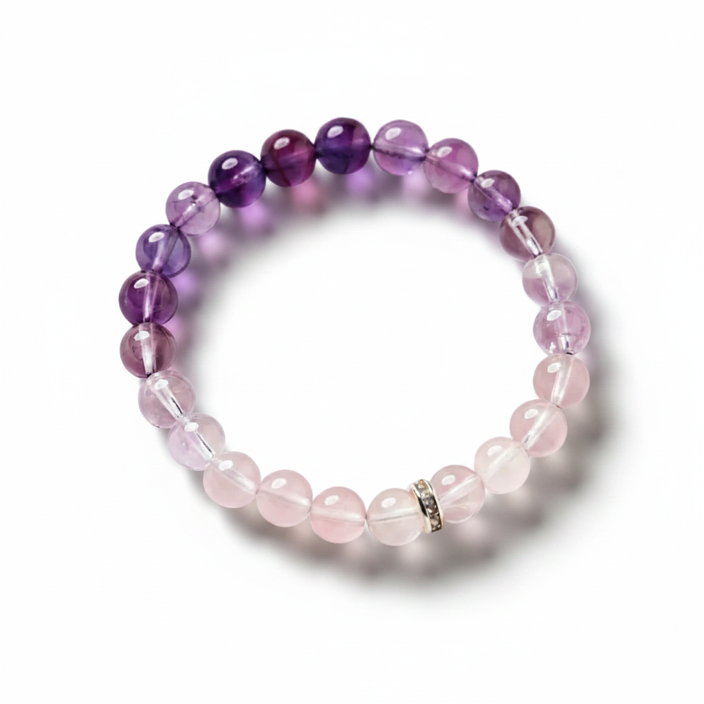 Gradient Amethyst Crystal Bracelet for Women – Natural Purple Pink Quartz Beaded Bracelet Gift