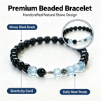 Natural Aquamarine & Obsidian Bracelet for Women – Healing Crystal Beaded Bracelet | Gemstone Jewelry Gift