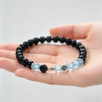 Natural Aquamarine & Obsidian Bracelet for Women – Healing Crystal Beaded Bracelet | Gemstone Jewelry Gift
