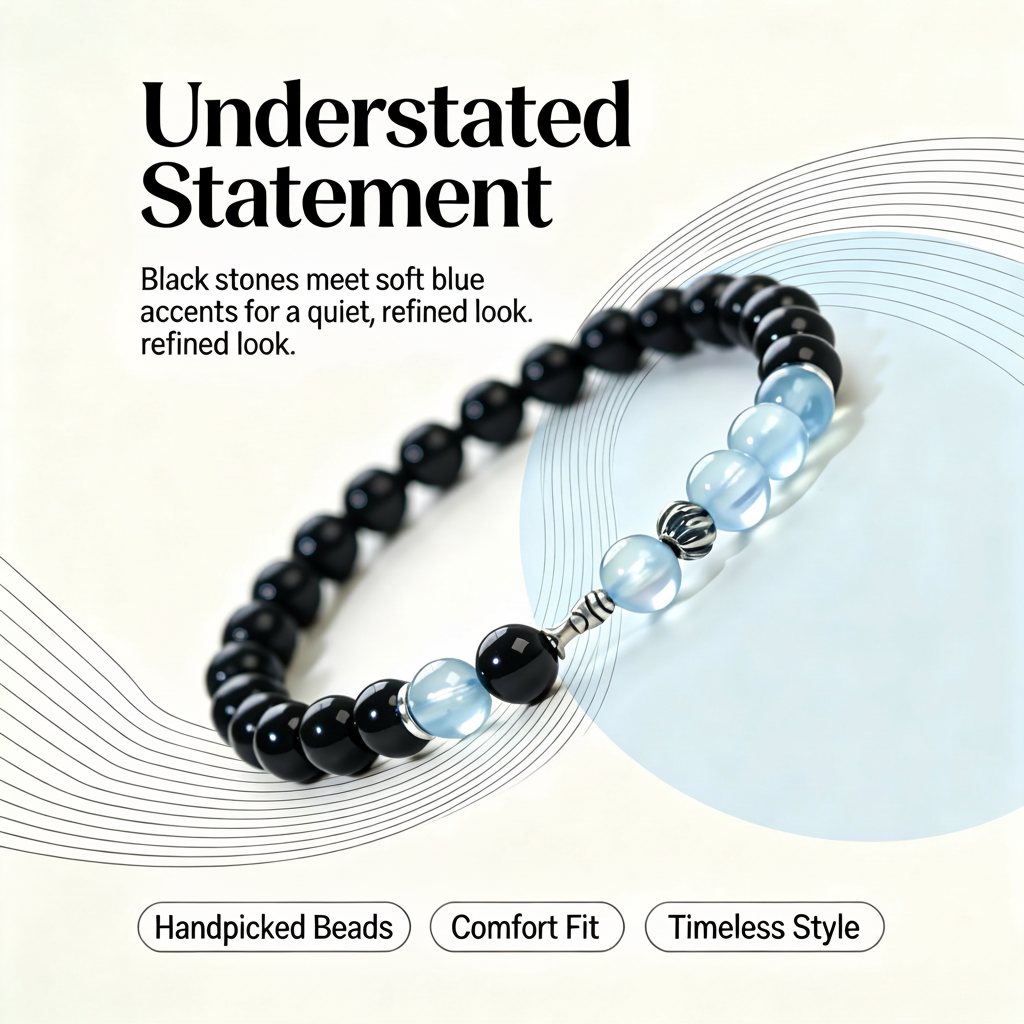 Natural Aquamarine & Obsidian Bracelet for Women – Healing Crystal Beaded Bracelet | Gemstone Jewelry Gift