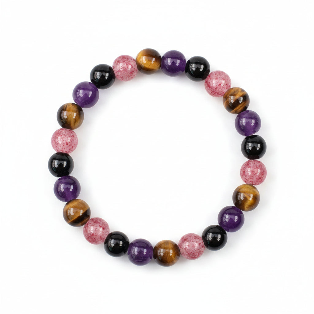 Mixed Pink Gemstone Self Love Bracelet | Rose Quartz Rhodonite Amethyst Healing Crystal Stretch Bracelet for Women