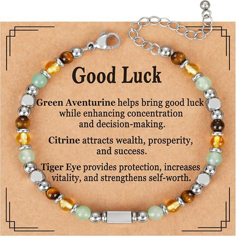 Prosperity Crystal Bracelet – Green Aventurine Citrine Tiger Eye Engravable Silver Bar Adjustable Wealth Bracelet