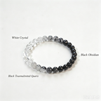 Natural Clear Quartz & Obsidian Gradient Bracelet – Black Rutilated Healing Energy Jewelry