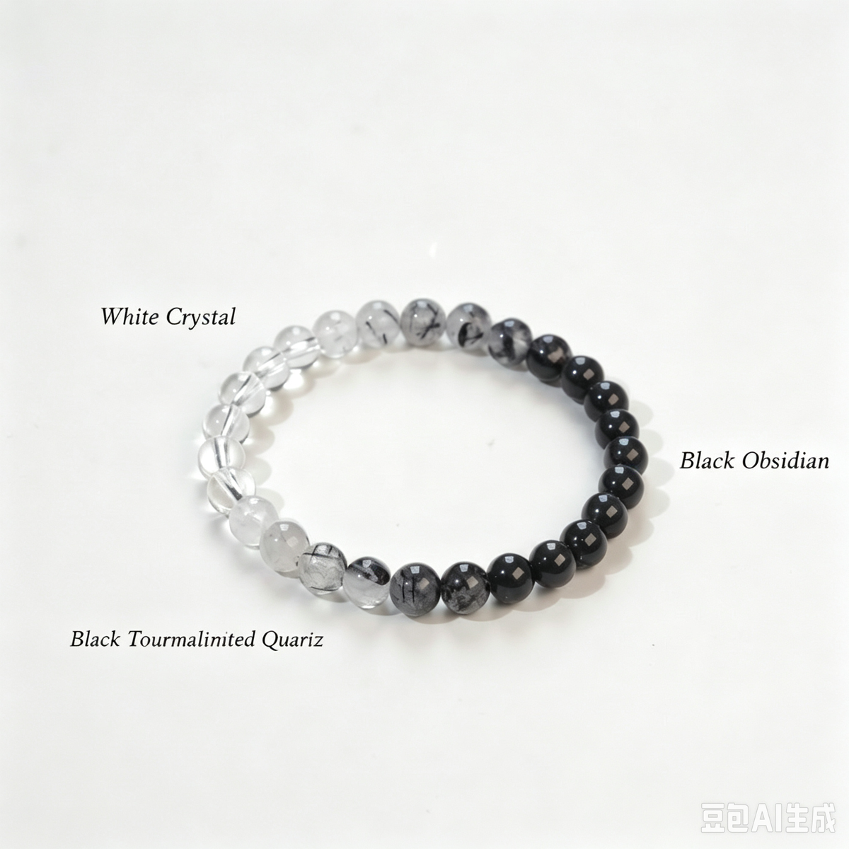 Natural Clear Quartz & Obsidian Gradient Bracelet – Black Rutilated Healing Energy Jewelry
