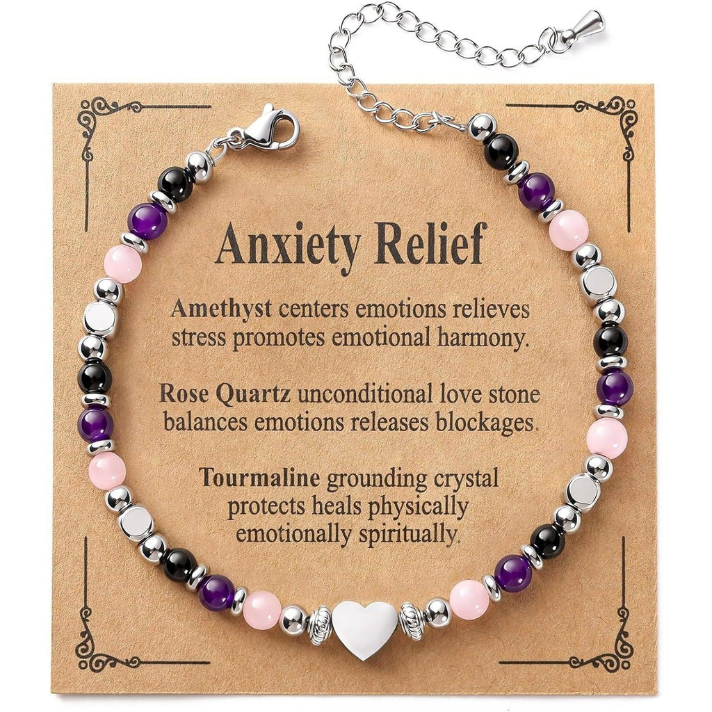 Engravable Tiger Eye & Black Obsidian Bracelet – Personalized Heart Charm Adjustable Healing Crystal Bracelet for Men & Women