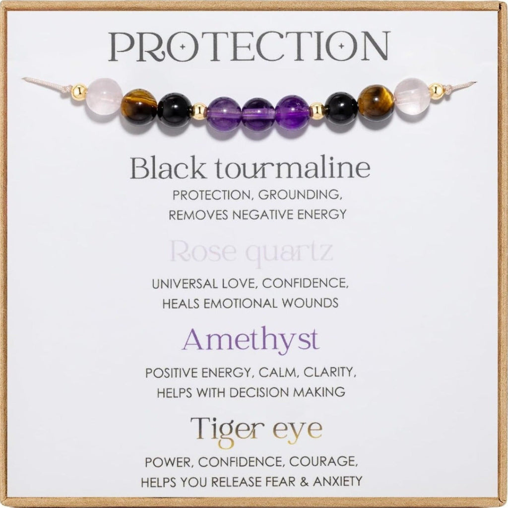 Grief Healing Sympathy Bracelet – Smoky Quartz Rose Quartz Labradorite Adjustable Crystal Bracelet with Gift Card