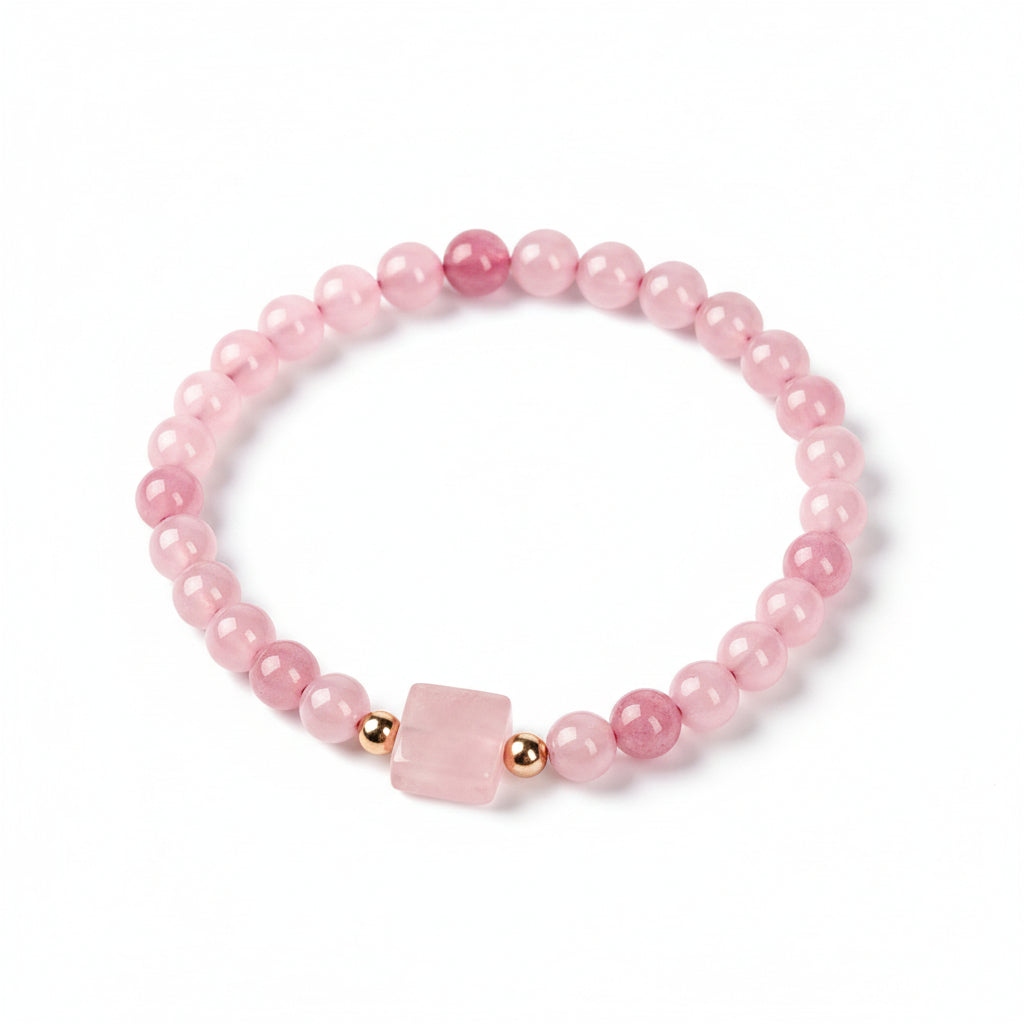 Natural Rose Quartz Bracelet | Heart Chakra Self Love Healing Crystal Stretch Bracelet for Women