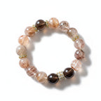 Natural Rutilated Quartz & Smoky Quartz Wealth Bracelet | Gold Zircon Spacer Healing Crystal Stretch Bracelet