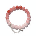 Gradient Red Agate & Rose Quartz Bracelet – Silver Heart Charm Healing Crystal Stretch Bracelet for Love & Self-Confidence