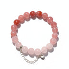 Gradient Red Agate & Rose Quartz Bracelet – Silver Heart Charm Healing Crystal Stretch Bracelet for Love & Self-Confidence