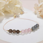 Grief Healing Sympathy Bracelet – Smoky Quartz Rose Quartz Labradorite Adjustable Crystal Bracelet with Gift Card