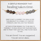 Grief Healing Sympathy Bracelet – Smoky Quartz Rose Quartz Labradorite Adjustable Crystal Bracelet with Gift Card