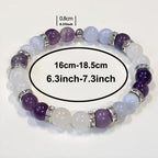 3 Chakra Healing Crystal Bracelet – Amethyst Blue Lace Agate & Rose Quartz Stretch Bracelet for Intuition, Calm Communication & Self-Love