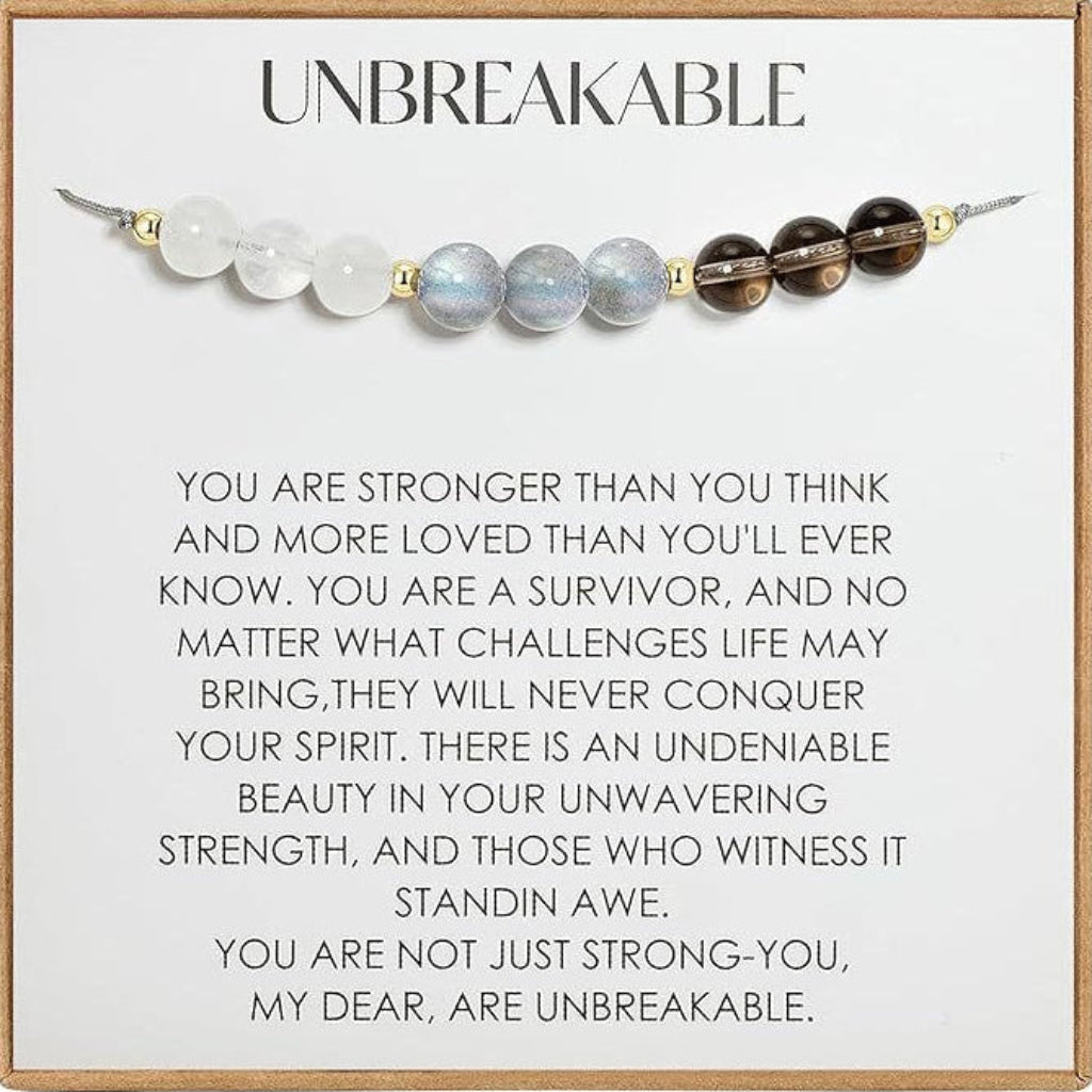 Grief Healing Sympathy Bracelet – Smoky Quartz Rose Quartz Labradorite Adjustable Crystal Bracelet with Gift Card