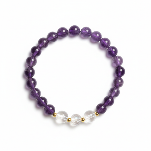 Amethyst & Clear Quartz Bracelet 白底俯拍图