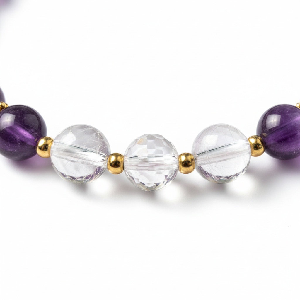 Amethyst & Clear Quartz Bracelet 晶石与配件微距图