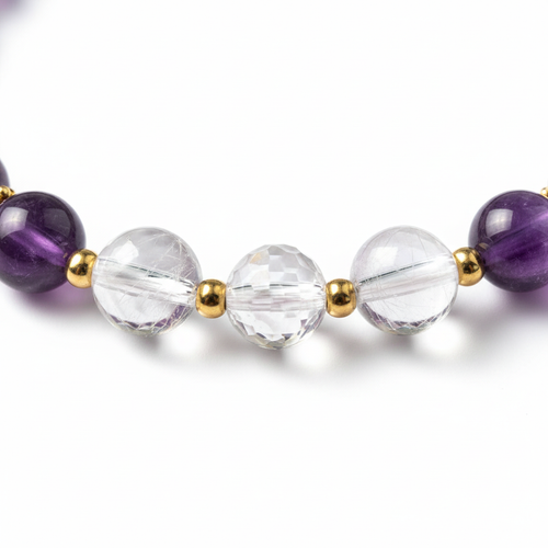 Amethyst & Clear Quartz Bracelet 晶石与配件微距图