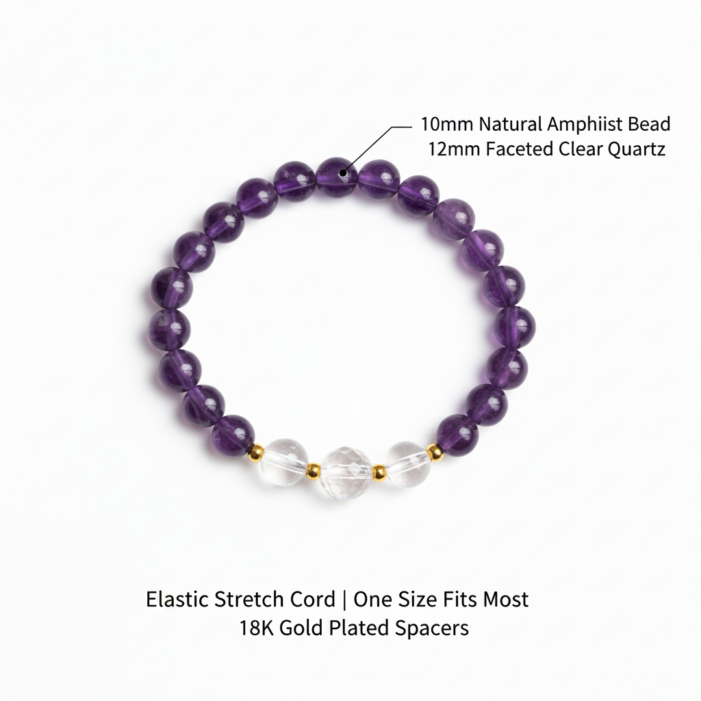 参考版式 Amethyst & Clear Quartz Bracelet 尺寸图