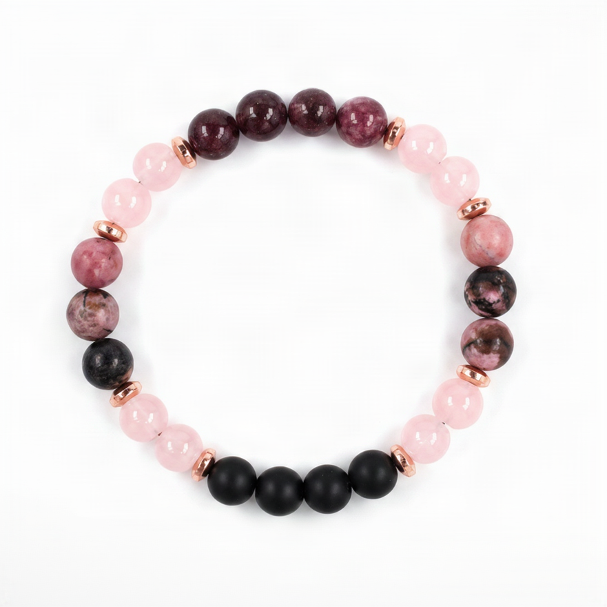 Mixed Pink Gemstone Self Love Bracelet | Rose Quartz Rhodonite Amethyst Healing Crystal Stretch Bracelet for Women