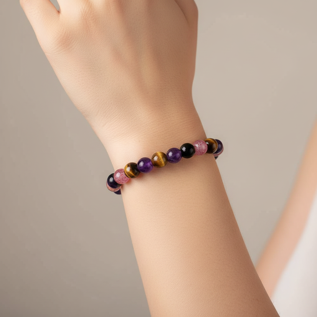 Mixed Pink Gemstone Self Love Bracelet | Rose Quartz Rhodonite Amethyst Healing Crystal Stretch Bracelet for Women