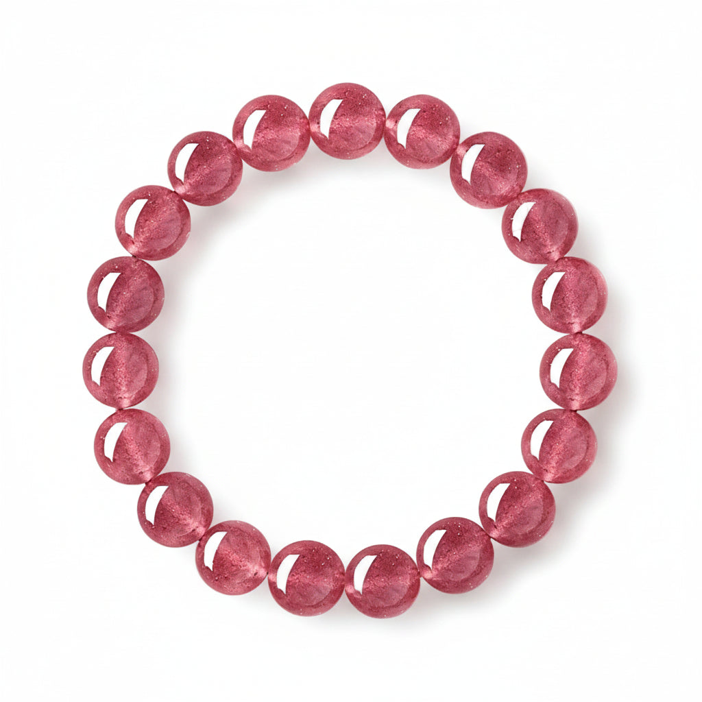 Natural Strawberry Quartz Bracelet – Heart Chakra Self-Love Healing Crystal Stretch Bracelet for Women