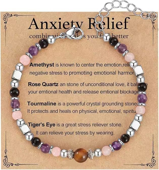 Labradorite Healing Crystal Bracelet – Rose Quartz Obsidian Smoky Quartz Adjustable Silver Bracelet for Anxiety Relief & Intuition