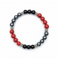 Hematite Red Turquoise & Obsidian Beaded Bracelet – Vintage Silver Spacer Grounding Protection Healing Gemstone Bracelet Unisex