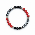 Hematite Red Turquoise & Obsidian Beaded Bracelet – Vintage Silver Spacer Grounding Protection Healing Gemstone Bracelet Unisex