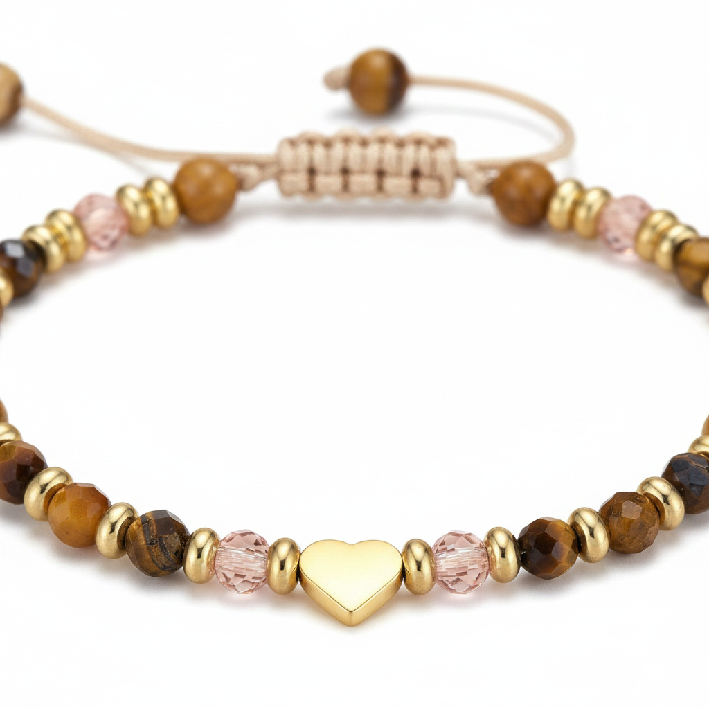Gold Heart Charm & Gemstone Macro Detail
