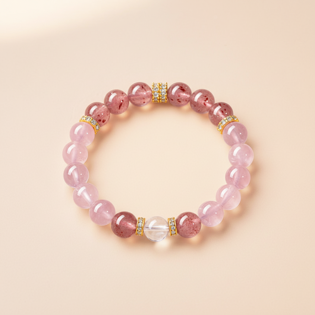 Pink crystal bracelet in a minimal scene